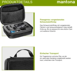 Mantona Hardcase Tasche kompatibel mit GoPro Action Cam 11 10 9 8 7 – robustes Schutzhülle mit Schaumstoff-Inlay, vorgestanzten Fächern & Deckelfach, Größe S