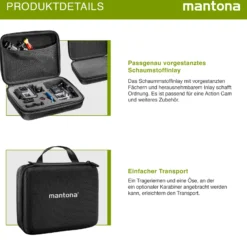 Mantona Hardcase Tasche kompatibel mit GoPro Action Cam 11 10 9 8 7 – robustes Schutzhülle mit Schaumstoff-Inlay, vorgestanzten Fächern & Deckelfach
