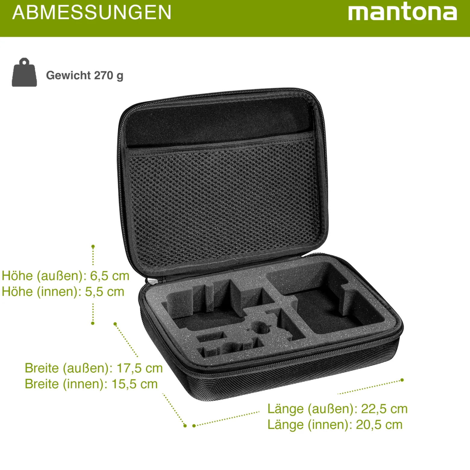 Mantona Hardcase Tasche kompatibel mit GoPro Action Cam 11 10 9 8 7 – robustes Schutzhülle mit Schaumstoff-Inlay, vorgestanzten Fächern & Deckelfach
