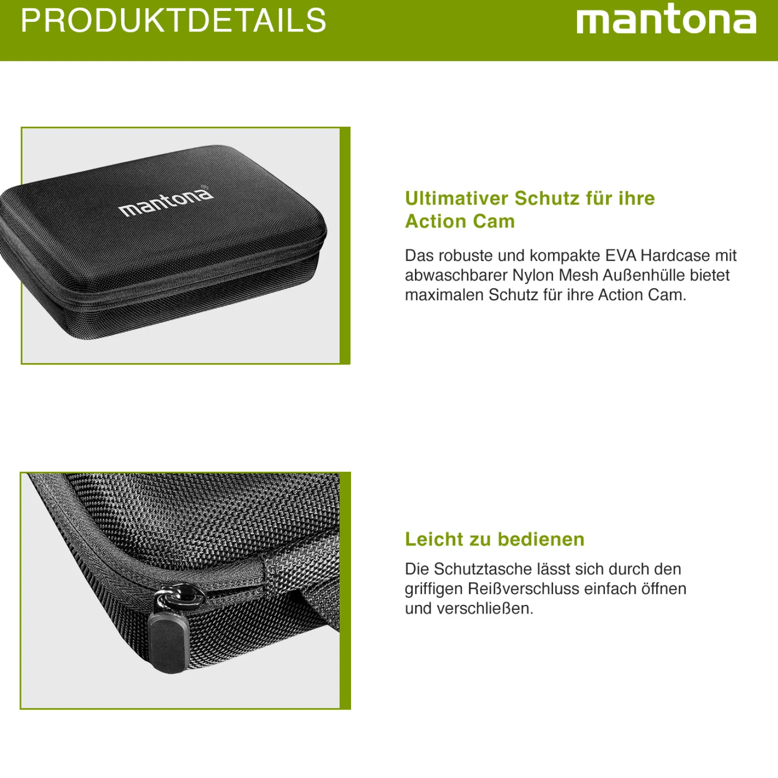 Mantona Hardcase Tasche kompatibel mit GoPro Action Cam 11 10 9 8 7 – robustes Schutzhülle mit Schaumstoff-Inlay, vorgestanzten Fächern & Deckelfach