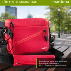 Mantona Irit Kameratasche, hochwertige Fototasche für Systemkameras, Umhängetasche für Kamera und Zubehör, Tragetasche mit variabler Inneneinteilung und Seitenfächer