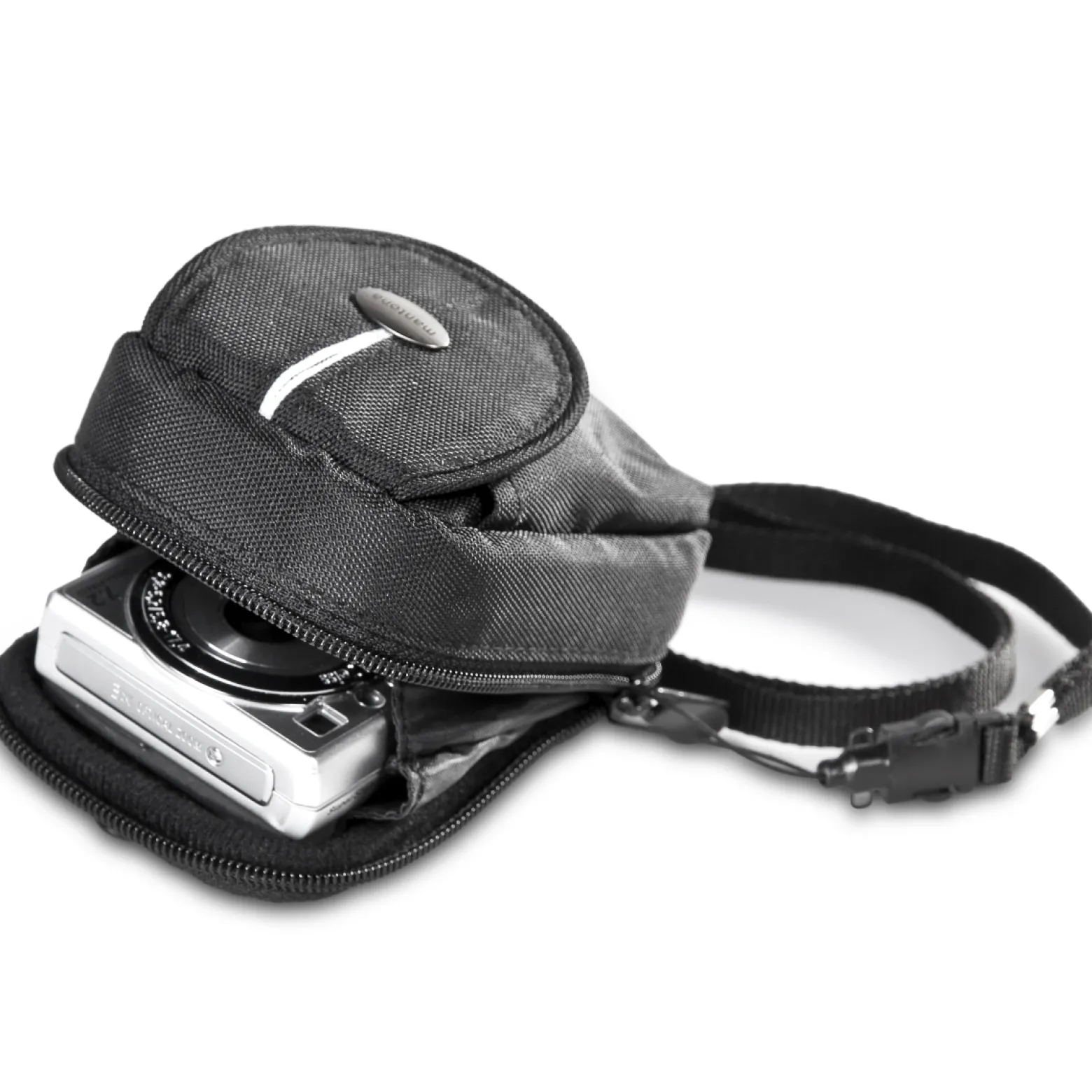 Mantona Jaspis Kameratasche – leichte & kompakte Tasche für Digitalkameras, weiche Polsterung, inklusive Gürtelschlaufe & Tragegurt, schneller Zugriff & Zusatzfach für Zubehör