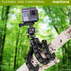 Mantona Kaleido Flex Stativ deep grey - 270 x 43 x 43 mm - flexibel biegbar - mit Kugelkopf und Schnellwechselplatte - Reisestativ Travelstativ passend für Kameras, Smartphones, Action Cams