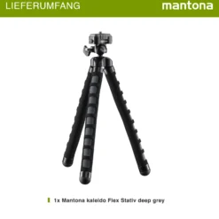 Mantona Kaleido Flex Stativ deep grey - 270 x 43 x 43 mm - flexibel biegbar - mit Kugelkopf und Schnellwechselplatte - Reisestativ Travelstativ passend für Kameras, Smartphones, Action Cams