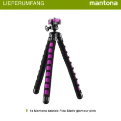 Mantona Kaleido Flex Stativ glamour pink - 270 x 43 x 43 mm - flexibel biegbar - mit Kugelkopf und Schnellwechselplatte - Reisestativ Travelstativ passend für Kameras, Smartphones, Action Cams