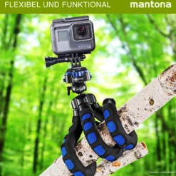 Mantona Kaleido Flex Stativ ocean blue - 270 x 43 x 43 mm - flexibel biegbar - mit Kugelkopf und Schnellwechselplatte - Reisestativ Travelstativ passend für Kameras, Smartphones, Action Cams