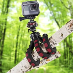 Mantona Kaleido Flex Stativ sundown red - 270 x 43 x 43 mm - flexibel biegbar - mit Kugelkopf und Schnellwechselplatte - Reisestativ Travelstativ passend für Kameras, Smartphones, Action Cams
