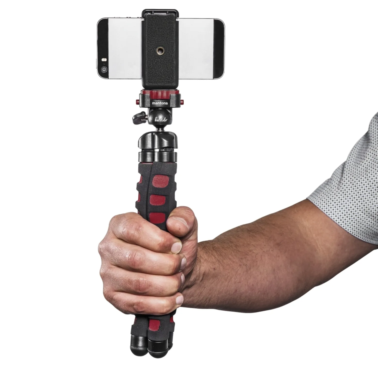 Mantona Kaleido Flex Stativ sundown red - 270 x 43 x 43 mm - flexibel biegbar - mit Kugelkopf und Schnellwechselplatte - Reisestativ Travelstativ passend für Kameras, Smartphones, Action Cams
