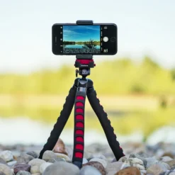 Mantona Kaleido Flex Stativ sundown red - 270 x 43 x 43 mm - flexibel biegbar - mit Kugelkopf und Schnellwechselplatte - Reisestativ Travelstativ passend für Kameras, Smartphones, Action Cams