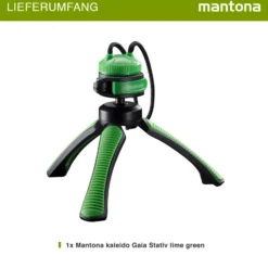 Mantona Kaleido Gaia Stativ lime green - 170 x 54 x 54 mm / Traglast max. 2,5 kg - kompaktes 3-Bein-Stativ, 360° Kugelkopf, 1/4