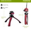 Mantona Kaleido Gaia Stativ sundown red - 170 x 54 x 54 mm / Traglast max. 2,5 kg - kompaktes 3-Bein-Stativ, 360° Kugelkopf, 1/4" Anschluss, Wasserwaage, Schlaufe - Fotografie Studio