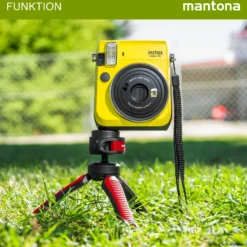 Mantona Kaleido Gaia Stativ sundown red - 170 x 54 x 54 mm / Traglast max. 2,5 kg - kompaktes 3-Bein-Stativ, 360° Kugelkopf, 1/4" Anschluss, Wasserwaage, Schlaufe - Fotografie Studio