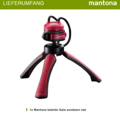 Mantona Kaleido Gaia Stativ sundown red - 170 x 54 x 54 mm / Traglast max. 2,5 kg - kompaktes 3-Bein-Stativ, 360° Kugelkopf, 1/4
