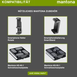 Mantona Kaleido Mini Tischstativ in night black Reisestativ inkl. Kugelkopf mit Schnellwechselplatte und Transporttasche