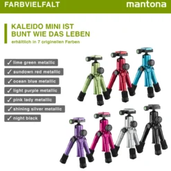 Mantona Kaleido Mini Tischstativ in lady pink metallic Reisestativ inkl. Kugelkopf mit Schnellwechselplatte und Transporttasche