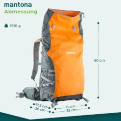 Mantona Kamerarucksack elementsPro 50 - Orange - 260 x 350 x 600 mm - professioneller Outdoor Fotorucksack - anpassbare Innenfächer, Regenhülle, viel Stauraum für 2 Kameras & Zubehör, bis 15 Zoll