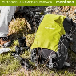 Mantona Kamerarucksack elementsPro 30 V2 – Grün – 300 x 180 x 480 mm – Outdoor – mit ergonomischem Tragesystem, atmungsaktiver Polsterung, Stativhalterung & Regenschutz, ideal für DSLR & Systemkameras