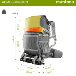 Mantona Kamerarucksack elementsPro 30 V2 – Grün – 300 x 180 x 480 mm – Outdoor – mit ergonomischem Tragesystem, atmungsaktiver Polsterung, Stativhalterung & Regenschutz, ideal für DSLR & Systemkameras