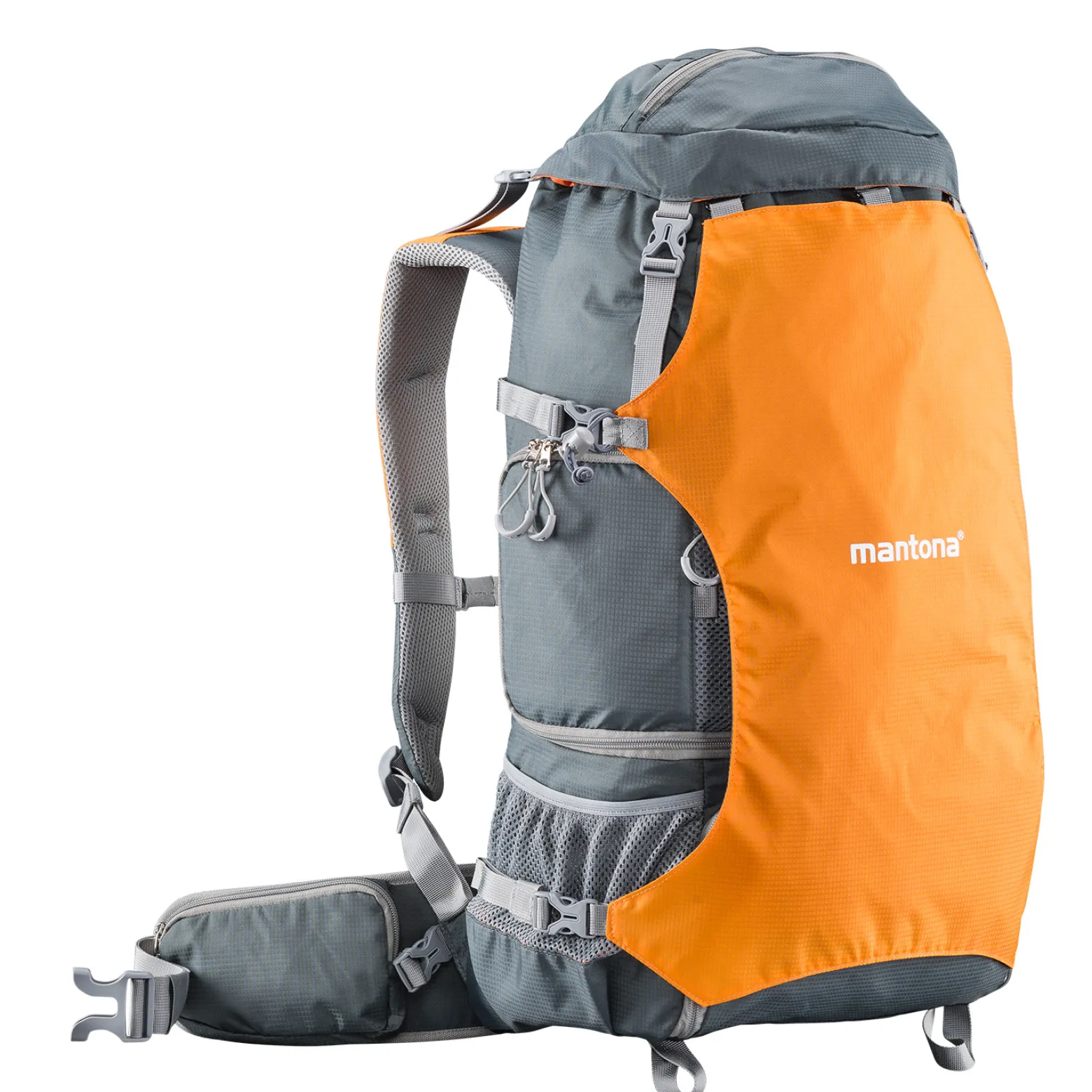 Mantona Kamerarucksack elementsPro 40 – Orange – 210 x 300 x 600 mm – Professioneller Outdoor Rucksack mit anpassbaren Innenfächer, viel Stauraum für Kamera und Zubehör, inkl. abnehmbarer Regenhülle