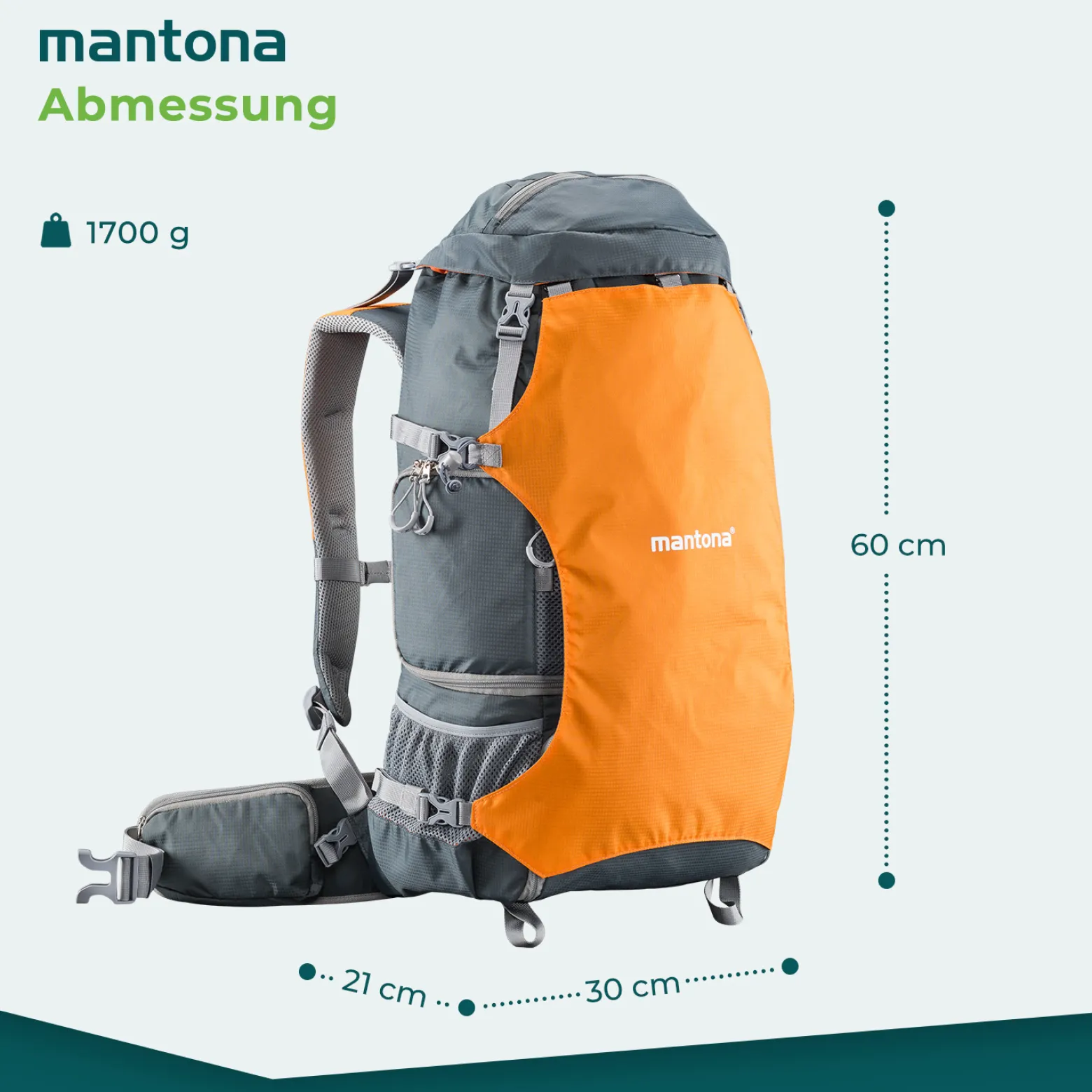Mantona Kamerarucksack elementsPro 40 – Orange – 210 x 300 x 600 mm – Professioneller Outdoor Rucksack mit anpassbaren Innenfächer, viel Stauraum für Kamera und Zubehör, inkl. abnehmbarer Regenhülle