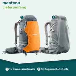 Mantona Kamerarucksack elementsPro 40 – Orange – 210 x 300 x 600 mm – Professioneller Outdoor Rucksack mit anpassbaren Innenfächer, viel Stauraum für Kamera und Zubehör, inkl. abnehmbarer Regenhülle