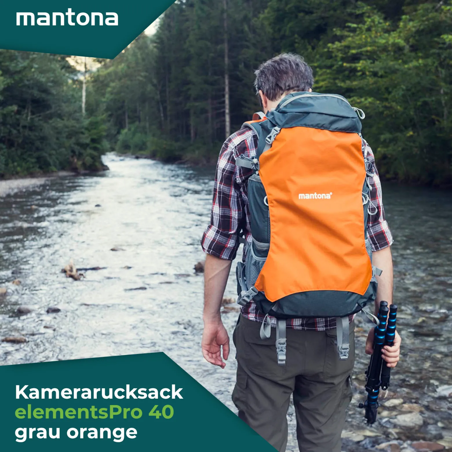 Mantona Kamerarucksack elementsPro 40 – Orange – 210 x 300 x 600 mm – Professioneller Outdoor Rucksack mit anpassbaren Innenfächer, viel Stauraum für Kamera und Zubehör, inkl. abnehmbarer Regenhülle