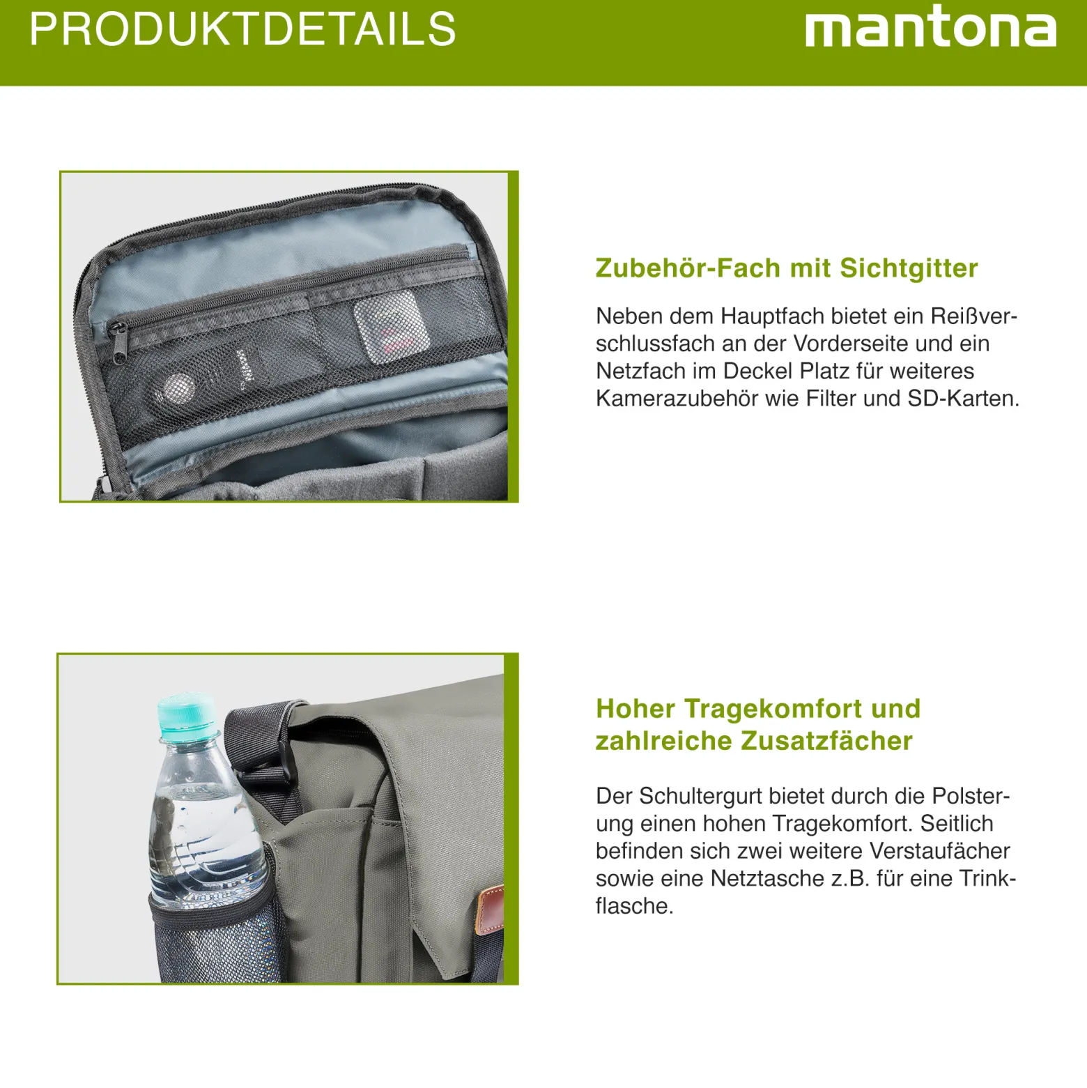 Mantona Kameratasche Milano grande (modische Universaltasche für Digital-Spiegelreflex-Kameras und Systemkameras plus Zubehör, Vintage, graues Interieur) grau 21648