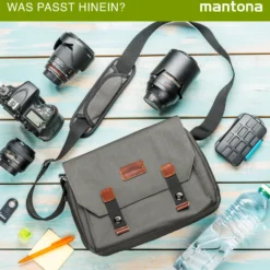 Mantona Kameratasche Milano grande (modische Universaltasche für Digital-Spiegelreflex-Kameras und Systemkameras plus Zubehör, Vintage, graues Interieur) grau 21648