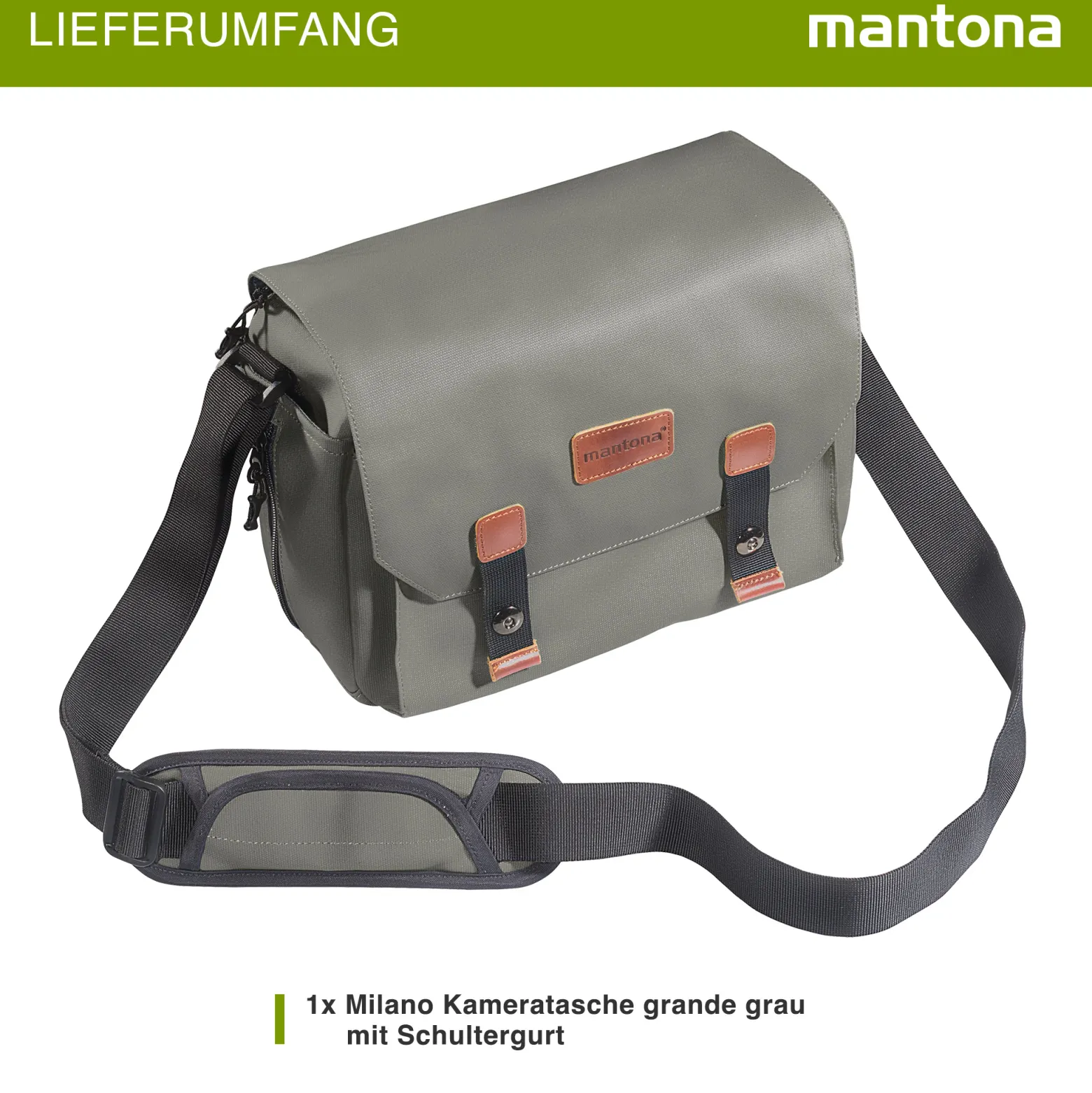 Mantona Kameratasche Milano grande (modische Universaltasche für Digital-Spiegelreflex-Kameras und Systemkameras plus Zubehör, Vintage, graues Interieur) grau 21648