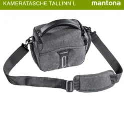 Mantona Kameratasche Tallinn Gr. L anthrazit, Fototasche inkl. gepolstertem Schultergurt, Camera Bag mit Trennstegen und Regenschutzhülle, tragbar als Schultertasche, Handtasche und Gürteltasche