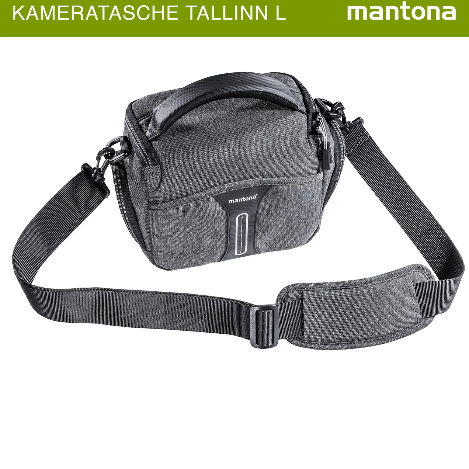 Mantona Kameratasche Tallinn Gr. L anthrazit, Fototasche inkl. gepolstertem Schultergurt, Camera Bag mit Trennstegen und Regenschutzhülle, tragbar als Schultertasche, Handtasche und Gürteltasche