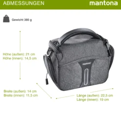 Mantona Kameratasche Tallinn Gr. L anthrazit, Fototasche inkl. gepolstertem Schultergurt, Camera Bag mit Trennstegen und Regenschutzhülle, tragbar als Schultertasche, Handtasche und Gürteltasche