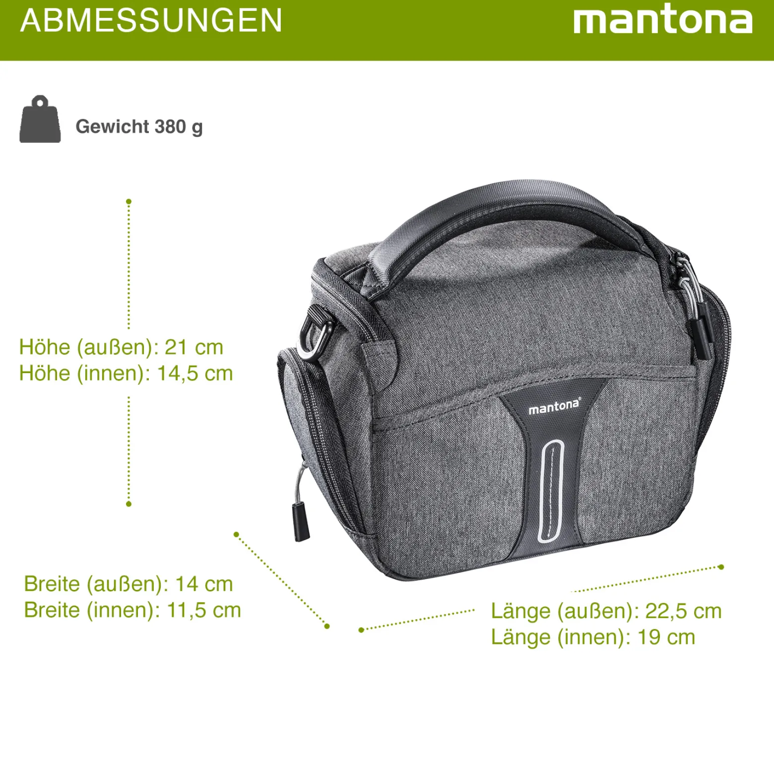 Mantona Kameratasche Tallinn Gr. L anthrazit, Fototasche inkl. gepolstertem Schultergurt, Camera Bag mit Trennstegen und Regenschutzhülle, tragbar als Schultertasche, Handtasche und Gürteltasche