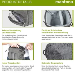 Mantona Kameratasche Tallinn Gr. S anthrazit, Fototasche inkl. gepolstertem Schultergurt, Camera Bag mit Trennstegen und Regenschutzhülle, tragbar als Schultertasche, Handtasche und Gürteltasche
