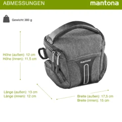 Mantona Kameratasche Tallinn Gr. S anthrazit, Fototasche inkl. gepolstertem Schultergurt, Camera Bag mit Trennstegen und Regenschutzhülle, tragbar als Schultertasche, Handtasche und Gürteltasche