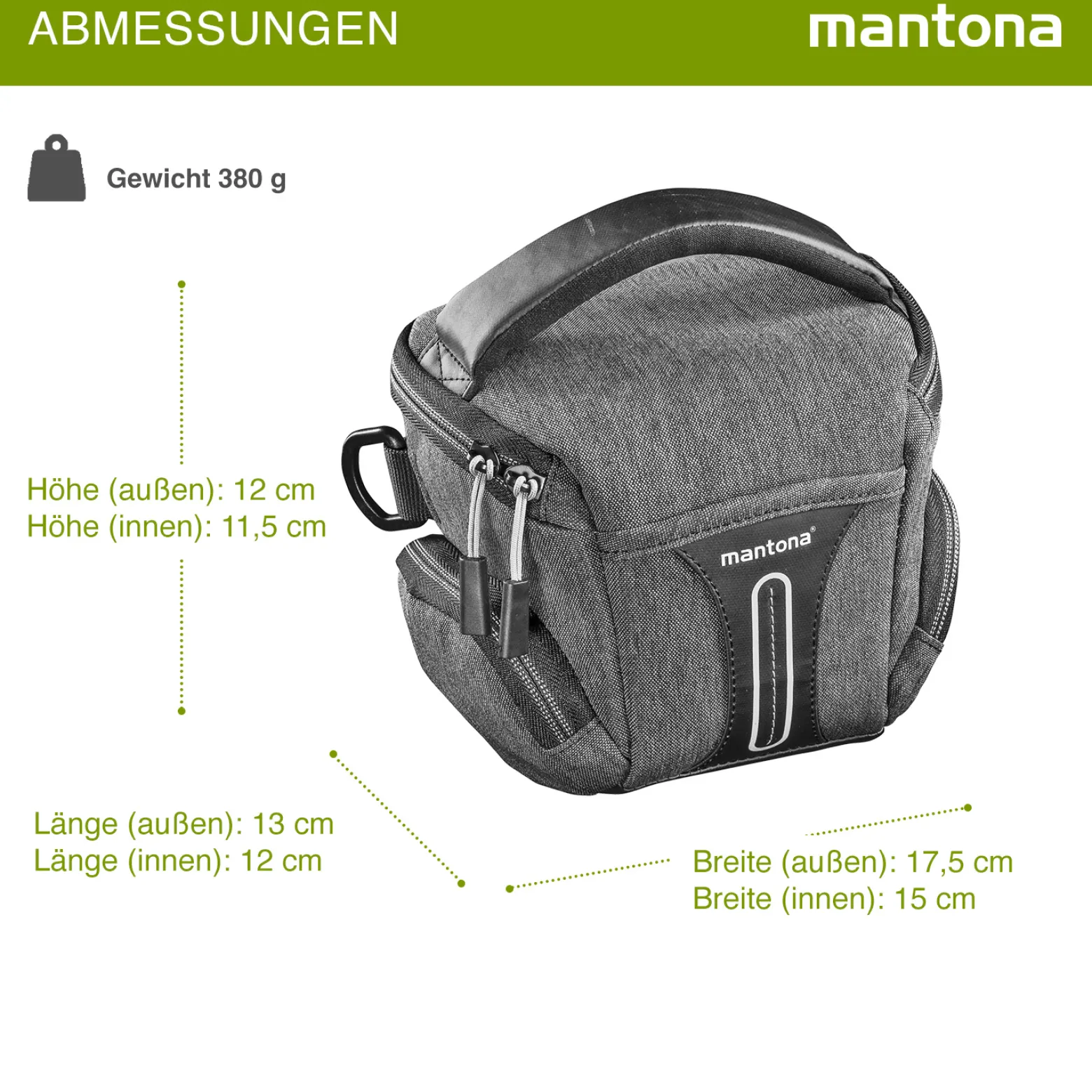 Mantona Kameratasche Tallinn Gr. S anthrazit, Fototasche inkl. gepolstertem Schultergurt, Camera Bag mit Trennstegen und Regenschutzhülle, tragbar als Schultertasche, Handtasche und Gürteltasche