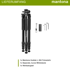 Mantona Kodiak L Fotostativ - 510 x 105 x 105 mm - 15 kg Traglast / 8-166 cm Höhe - Aluminium - stabiles Profi Fotostativ ohne Kugelkopf, mit schwenkbarer drehbarer Mittelsäule - Fotografie Atelier