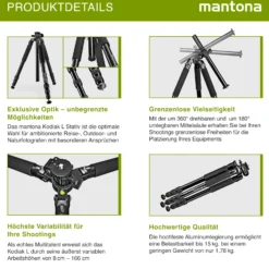 Mantona Kodiak L Fotostativ - 510 x 105 x 105 mm - 15 kg Traglast / 8-166 cm Höhe - Aluminium - stabiles Profi Fotostativ ohne Kugelkopf, mit schwenkbarer drehbarer Mittelsäule - Fotografie Atelier