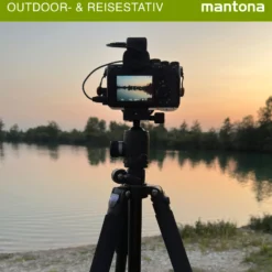 Mantona Kodiak L Fotostativ - 510 x 105 x 105 mm - 15 kg Traglast / 8-166 cm Höhe - Aluminium - stabiles Profi Fotostativ ohne Kugelkopf, mit schwenkbarer drehbarer Mittelsäule - Fotografie Atelier