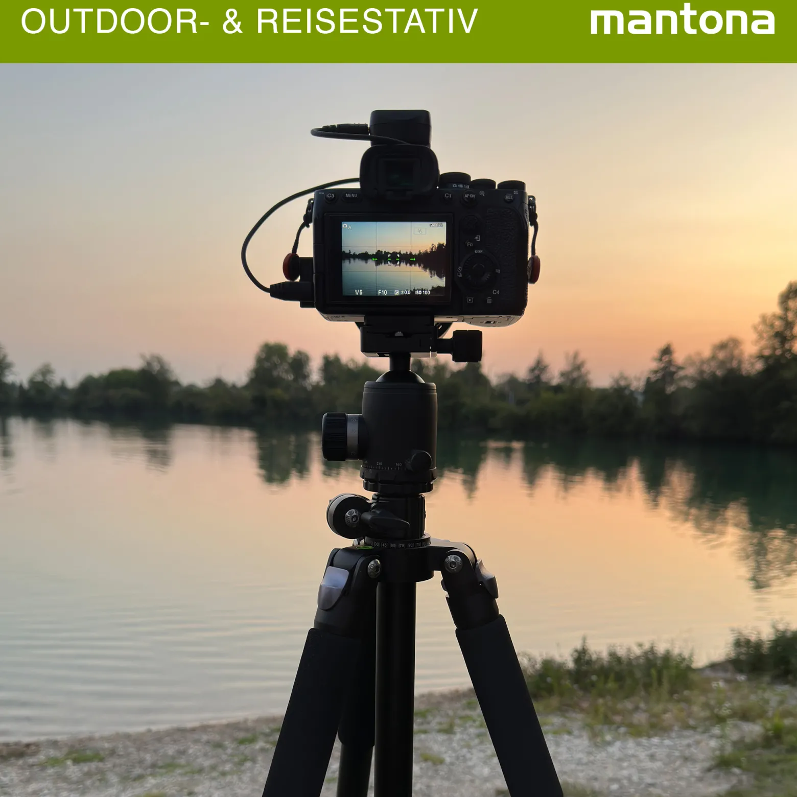 Mantona Kodiak L Fotostativ - 510 x 105 x 105 mm - 15 kg Traglast / 8-166 cm Höhe - Aluminium - stabiles Profi Fotostativ ohne Kugelkopf, mit schwenkbarer drehbarer Mittelsäule - Fotografie Atelier