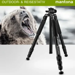Mantona Kodiak L Fotostativ - 510 x 105 x 105 mm - 15 kg Traglast / 8-166 cm Höhe - Aluminium - stabiles Profi Fotostativ ohne Kugelkopf, mit schwenkbarer drehbarer Mittelsäule - Fotografie Atelier