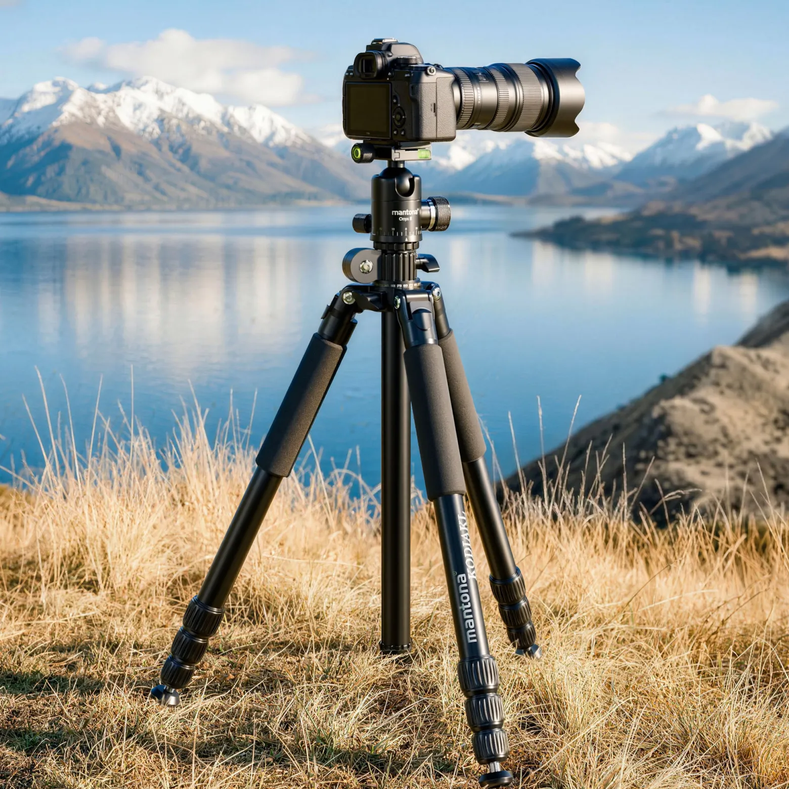 Mantona Kodiak L 284 + Onyx 8 Kugelkopf Set Fotostativ mit Stativkopf aus Aluminium mit Arca Swiss kompatibler Schnellwechselplatte