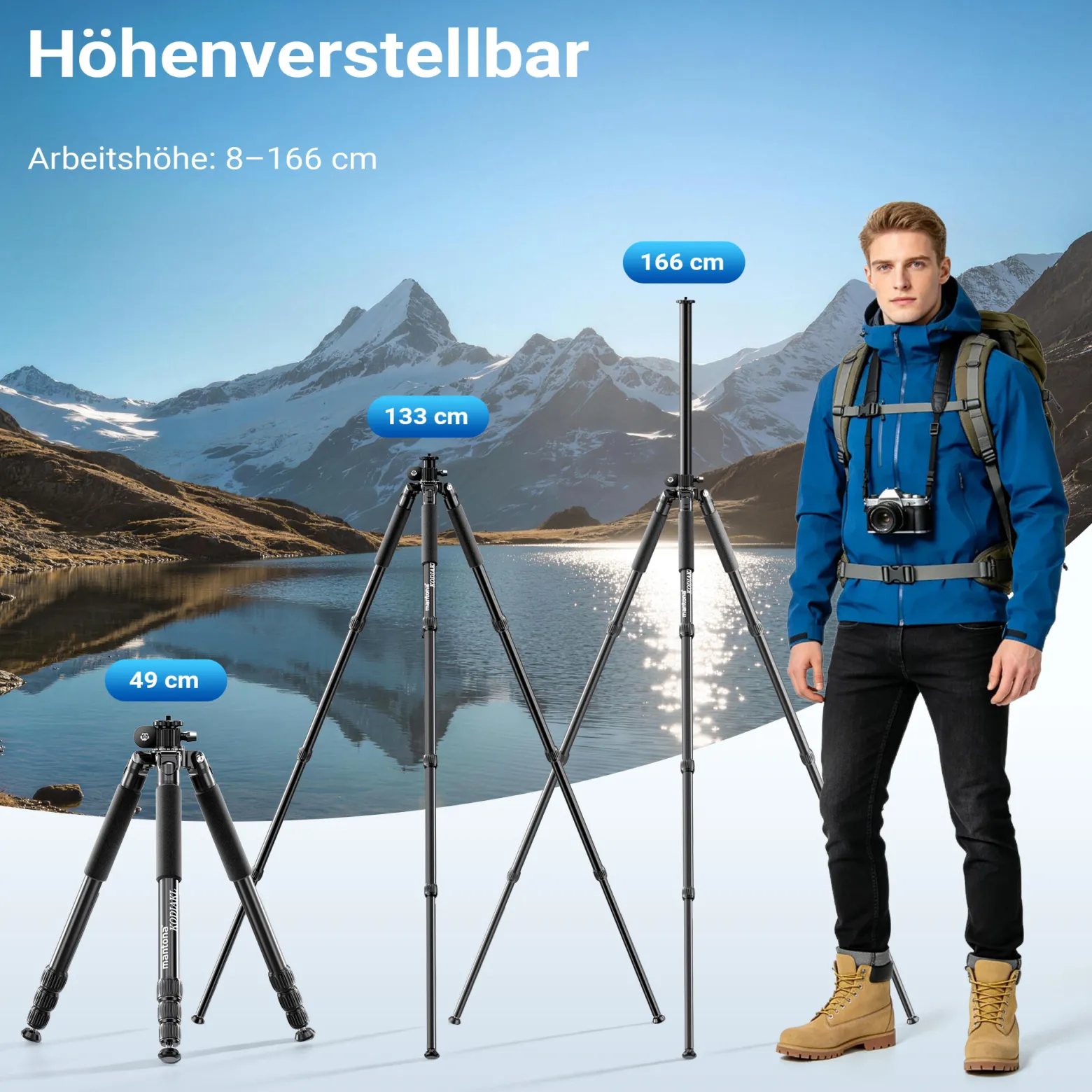 Mantona Kodiak L 284 + Onyx 8 Kugelkopf Set Fotostativ mit Stativkopf aus Aluminium mit Arca Swiss kompatibler Schnellwechselplatte