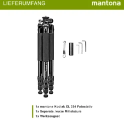 Mantona Kodiak XL Aluminium Fotostativ, Dreibeinstativ belastbar bis 18 kg, höhenverstellbares Kamerastativ bis 180 cm, Tripod mit 180° Mittelsäule, stabiles Stativ mit vielseitigem Zubehör