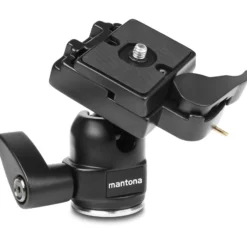 Mantona Kugelkopf für Stativ Basic Scout L - 80 x 65 x 90 mm - mit Schnellwechselplatte - Anschluss 3/8" / 1/4" - für Fotostativ Reisestativ Travelstativ passend für Kameras