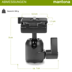 Mantona Kugelkopf für Stativ Basic Scout L - 80 x 65 x 90 mm - mit Schnellwechselplatte - Anschluss 3/8