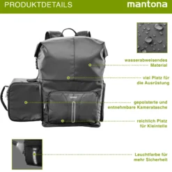 Mantona Kurier Fotorucksack schwarz 210 x 340 x 450 mm professioneller Outdoor Rucksack mit Schnellzugriff und Einrollverschluss für SLR DSLR Kameras & Zubehör bis 15 Zoll