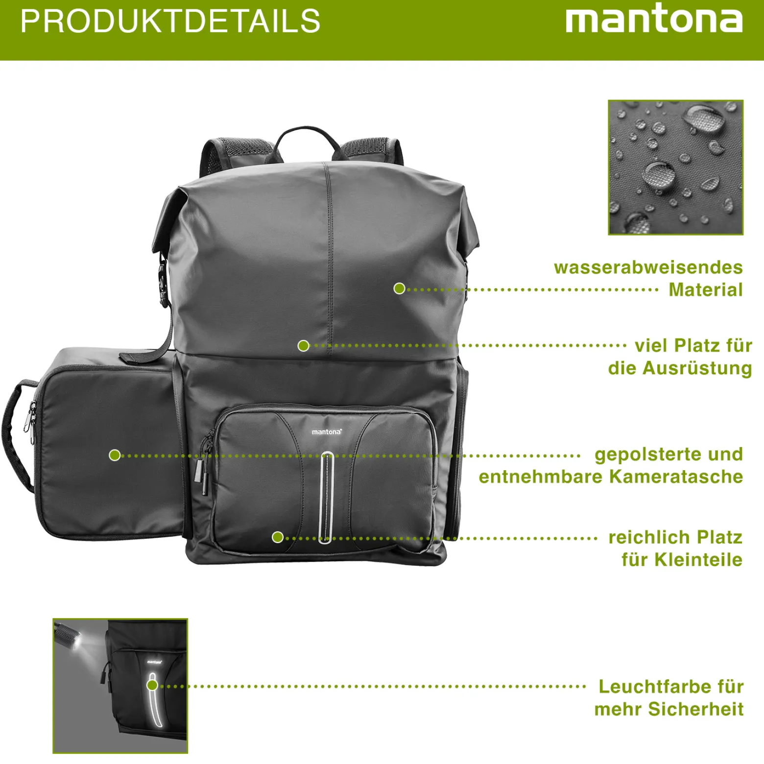 Mantona Kurier Fotorucksack schwarz 210 x 340 x 450 mm professioneller Outdoor Rucksack mit Schnellzugriff und Einrollverschluss für SLR DSLR Kameras & Zubehör bis 15 Zoll