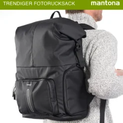 Mantona Kurier Fotorucksack schwarz 210 x 340 x 450 mm professioneller Outdoor Rucksack mit Schnellzugriff und Einrollverschluss für SLR DSLR Kameras & Zubehör bis 15 Zoll
