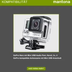 Mantona Lavalier Kondensator Mikrofon - 35 Hz-20 kHz - mit 2,8 m Kabel, Clip, Mini USB Stecker und Windschutz - kompatibel mit GoPro 3 3+ 4 - für Interviews und Reportagen